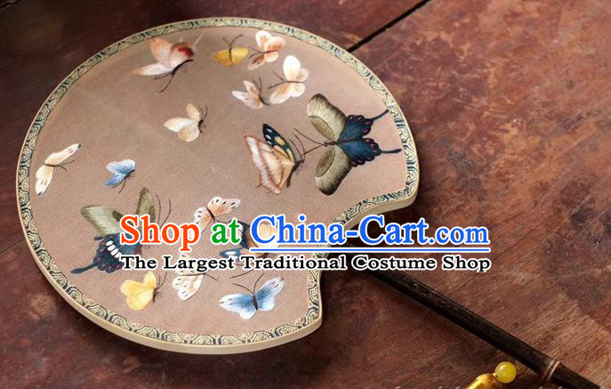 China Ancient Black Bamboo Fan Suzhou Embroidery Butterfly Double Side Fan Palace Fan Classical Dance Beige Silk Fans