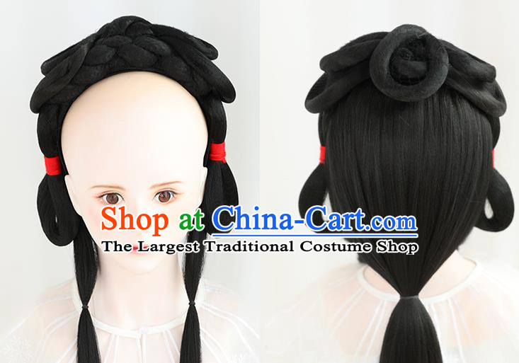 Chinese Ming Dynasty Court Woman Wigs Best Quality Wigs China Cosplay Wig Chignon Ancient Imperial Consort Wig Sheath