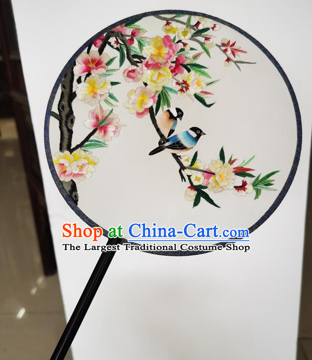China Double Side Fans Ancient Princess Palace Fan Handmade Round Fan Suzhou Embroidery Peach Blossom Silk Fan