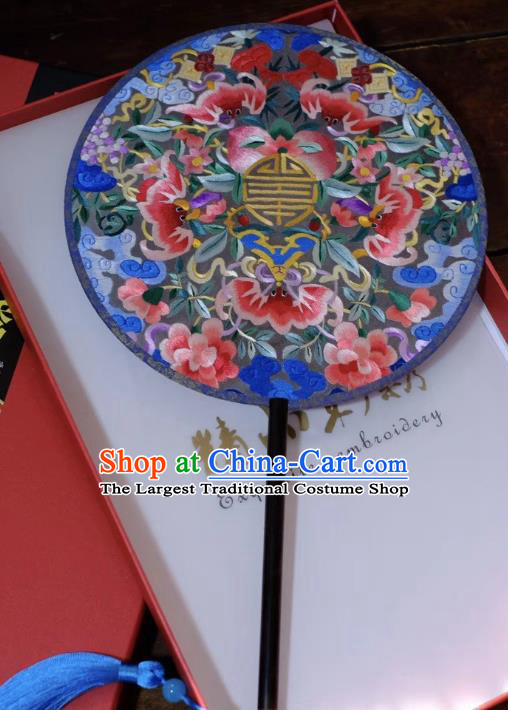 China Double Side Fans Ancient Palace Fan Suzhou Embroidery Bats Silk Fan Handmade Round Fan Qing Dynasty Court Lady Fans