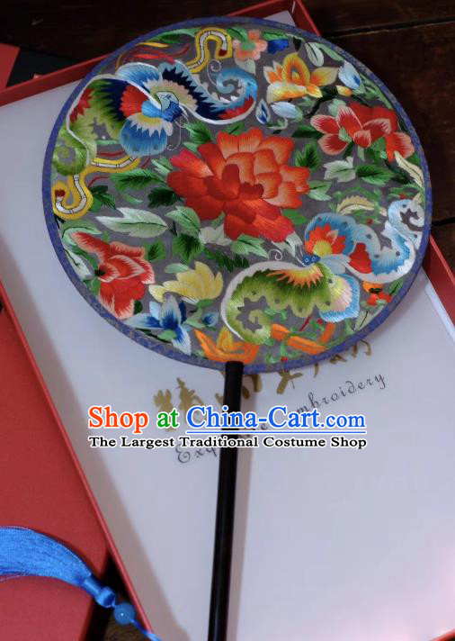 China Suzhou Embroidery Peony Butterfly Silk Fan Double Side Fans Ancient Palace Fan Handmade Round Fan Qing Dynasty Court Lady Fans