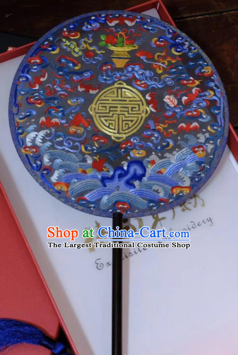 China Ancient Silk Fan Qing Dynasty Court Lady Fans Handmade Embroidery Waves Palace Fan Suzhou Double Side Fans