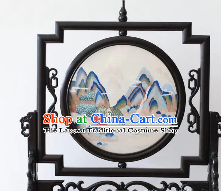 China Traditional Landscape Painting Desk Screen Embroidery Ornaments Craft Handmade Suzhou Embroidered Byobu Screen
