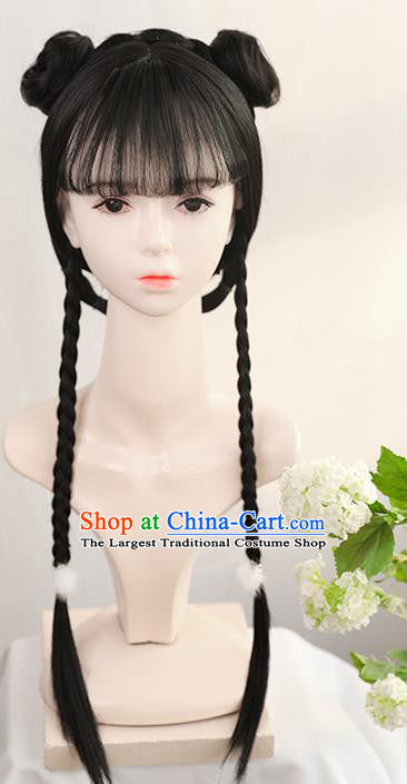 Chinese Cosplay Village Girl Wigs Best Quality Wigs China Wig Chignon Ancient Ming Dynasty Young Lady Wig Sheath