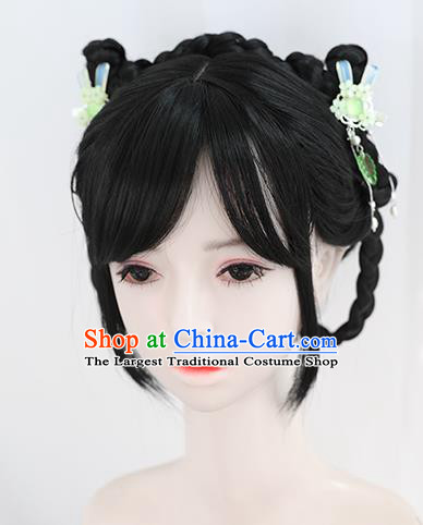 Chinese Ming Dynasty Noble Lady Bangs Wigs Best Quality Wigs China Cosplay Wig Chignon Ancient Young Girl Wig Sheath