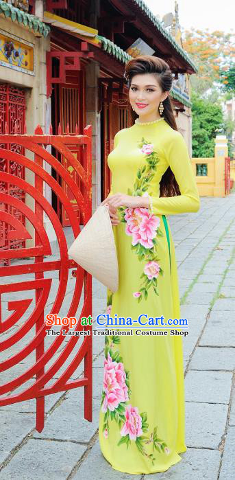 Vietnam Gradient Black Cheongsam Vietnamese Traditional Ao Dai Clothing  Asian Classical Qipao Dress with Pants