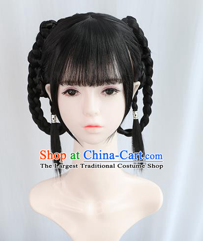 Chinese Song Dynasty Young Lady Bangs Wigs Best Quality Wigs China Cosplay Wig Chignon Ancient Village Girl Wig Sheath