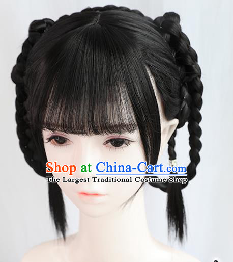 Chinese Song Dynasty Young Lady Bangs Wigs Best Quality Wigs China Cosplay Wig Chignon Ancient Village Girl Wig Sheath