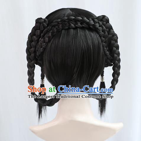 Chinese Song Dynasty Young Lady Bangs Wigs Best Quality Wigs China Cosplay Wig Chignon Ancient Village Girl Wig Sheath