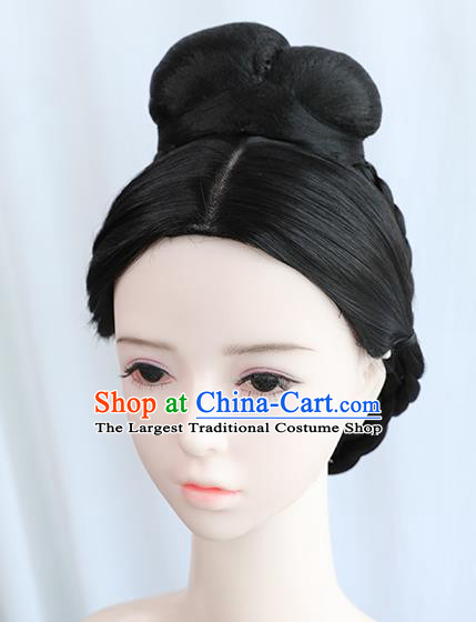 Chinese Song Dynasty Court Female Bangs Wigs Best Quality Wigs China Cosplay Wig Chignon Ancient Imperial Consort Wig Sheath