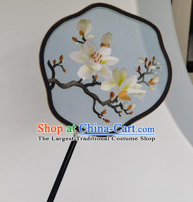 China Ancient Court Lady Fans Handmade Palace Fan Double Side Fan Embroidery Mangnolia Silk Fan