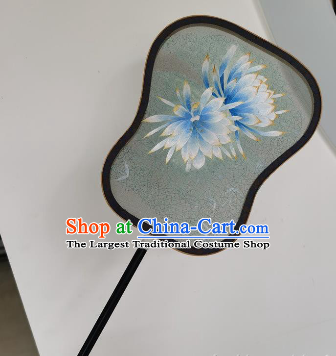 China Embroidery Epiphyllum Silk Fan Handmade Palace Fan Ancient Court Lady Fans Double Side Fan
