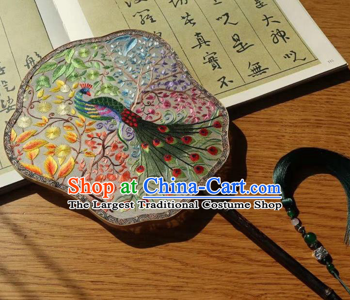 China Embroidery Peacock Silk Fan Traditional Ancient Court Lady Fans Double Side Fan Handmade Embroidered Palace Fan