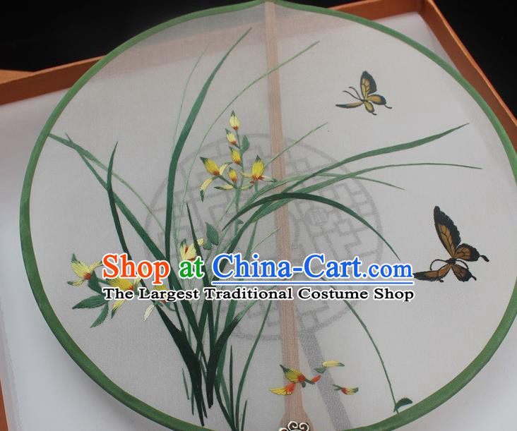 China Handmade Embroidery Orchids Double Side Silk Fan Princess Fan Traditional Embroidered Palace Fan