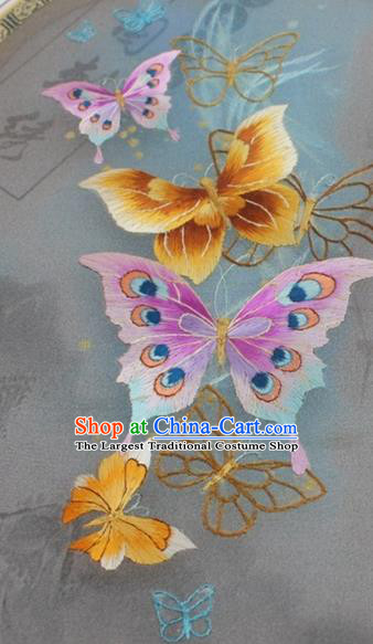 China Handmade Double Side Embroidered Fan Traditional Court Fan Classical Silk Fan Embroidery Butterfly Palace Fan