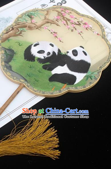 China Embroidery Panda Palace Fan Handmade Classical Dance Fan Double Side Embroidered Fan