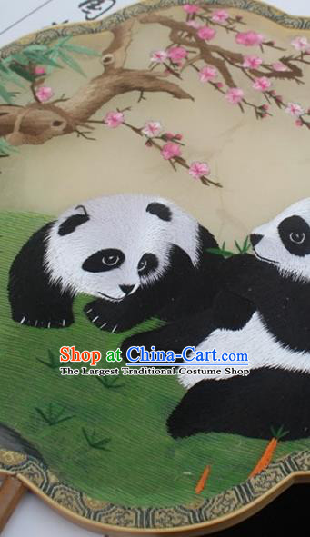 China Embroidery Panda Palace Fan Handmade Classical Dance Fan Double Side Embroidered Fan