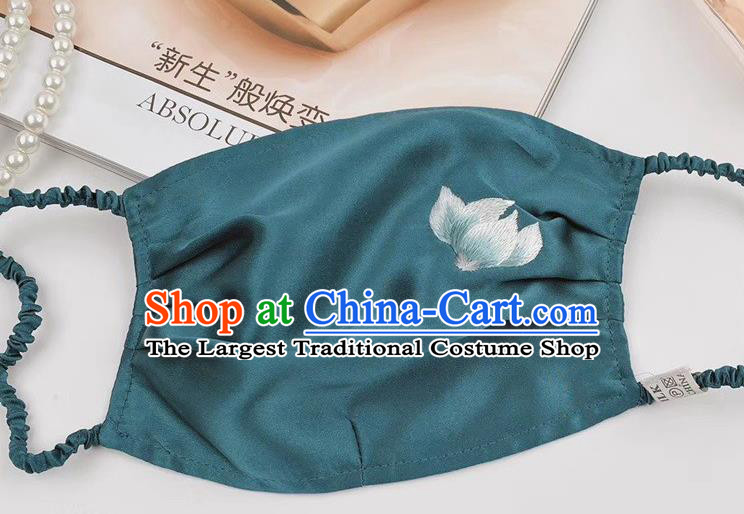 Handmade Chinese Style Protective Mask Accessories Peacock Blue Silk Mask Embroidered Face Mask