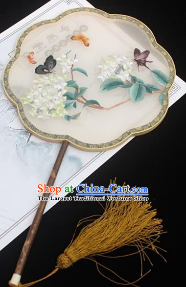 China Handmade Embroidery Flowers Butterfly Fan Double Side Embroidered Fan Traditional Court Fan Classical Silk Palace Fan