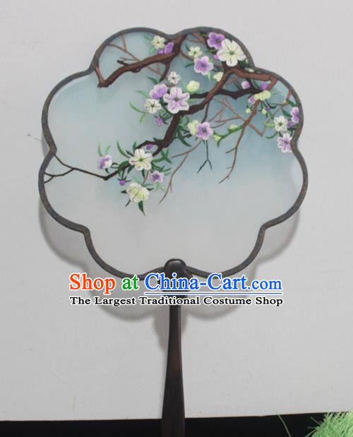 Handmade Embroidery Plum Blossom Palace Fan Traditional Silk Fan Embroidered Fans China Dance Double Side Rosewood Fan