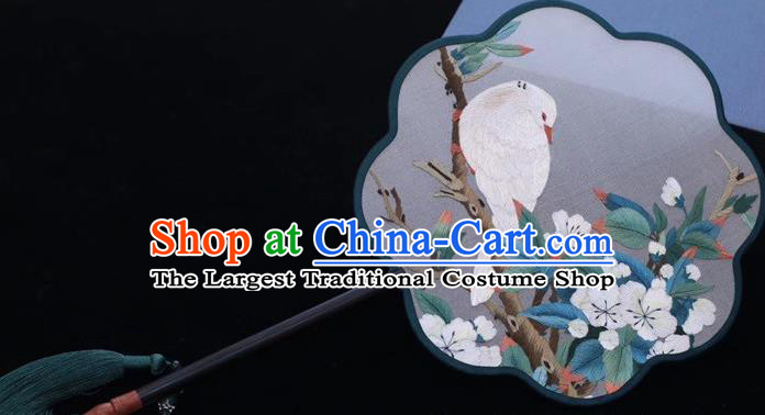 China Traditional Classical Dance Silk Fan Embroidered Palace Fan Handmade Embroidery Pigeon Plum Fan
