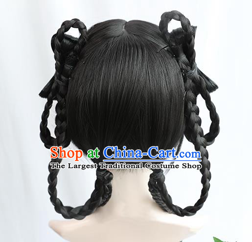 Chinese Ming Dynasty Young Female Bangs Wigs Best Quality Wigs China Cosplay Wig Chignon Ancient Noble Lady Wig Sheath