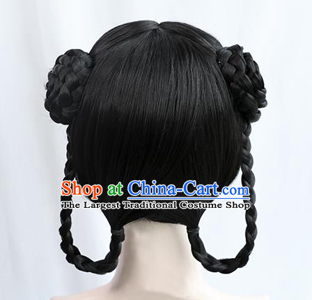 Chinese Tang Dynasty Young Lady Bangs Wigs Best Quality Wigs China Cosplay Wig Chignon Ancient Court Maid Wig Sheath