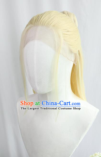 Best Chinese Drama Cosplay Swordsman Golden Wig Sheath China Quality Front Lace Wigs Ancient Noble Prince Wig