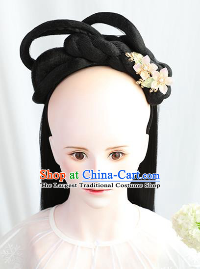 Chinese Song Dynasty Young Lady Double Moon Wigs Best Quality Wigs China Cosplay Wig Chignon Ancient Noble Girl Wig Sheath