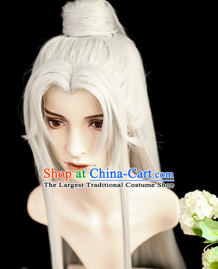 Best Chinese Drama Cosplay Swordsman White Wig Sheath China Quality Front Lace Wigs Ancient Taoist Priest Wig