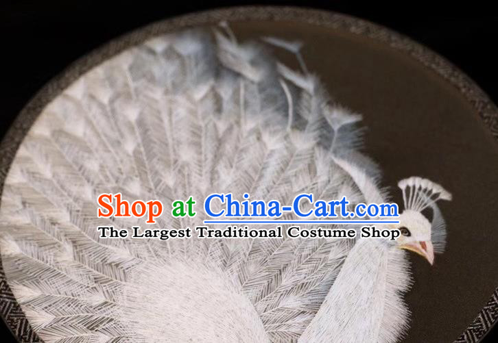 China Handmade Suzhou Embroidery Palace Fan Dance Double Side Fan Traditional Embroidered White Peacock Silk Fans