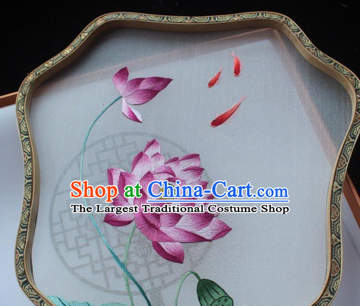 China Handmade Silk Fan Classical Dance Embroidered Palm Leaf Fans Suzhou Embroidery Lotus Palace Fan