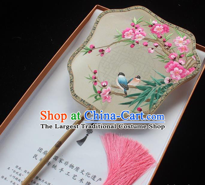 China Embroidered Silk Fans Traditional Suzhou Embroidery Plum Blossom Palace Fan Handmade Mottled Bamboo Fans