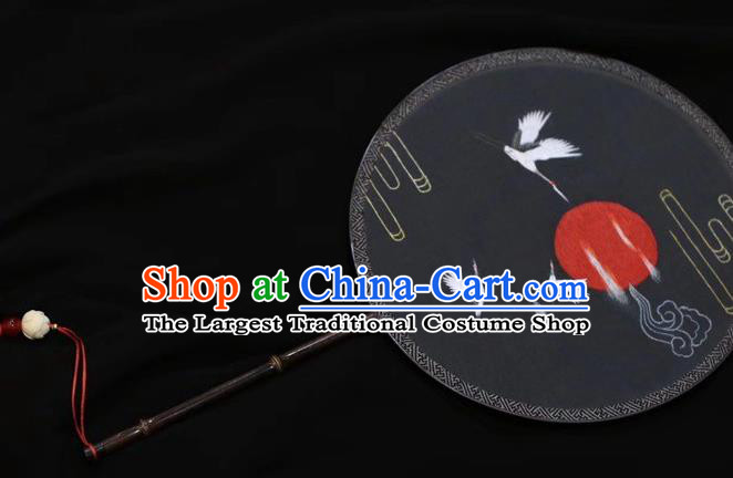 China Round Fan Handmade Suzhou Embroidery Cranes Palace Fan Embroidered Silk Fans Traditional Dance Double Side Fan