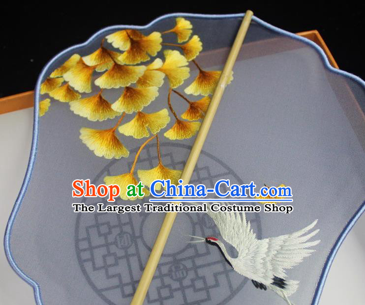 China Silk Fan Embroidered Dance Fan Traditional Hanfu Fan Handmade Suzhou Embroidery Ginkgo Palace Fan