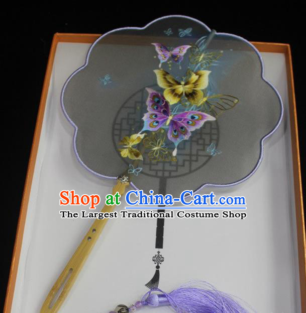 China Court Silk Fan Traditional Hanfu Fan Handmade Suzhou Embroidery Butterfly Palace Fan Embroidered Dance Fan