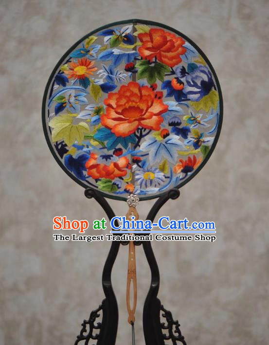 China Traditional Court Hanfu Fan Classical Dance Fan Handmade Embroidery Peony Fans Ancient Palace Fan