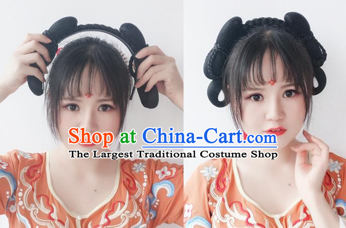 Chinese Tang Dynasty Palace Lady Wig Hairpiece Quality Wig Sheath China Ancient Cosplay Court Maid Wigs Chignon Hair Clasp
