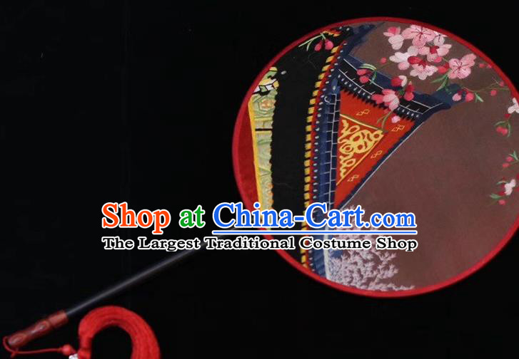 China Ancient Bride Fan Handmade Suzhou Embroidery Palace Fan Embroidered Round Fan Court Dance Silk Fans