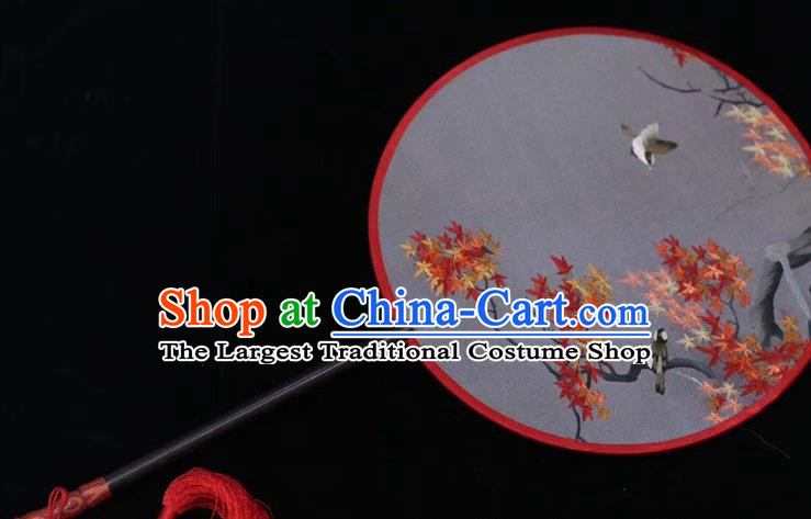 China Suzhou Embroidery Maple Leaf Palace Fan Ancient Bride Fan Court Dance Silk Fans Handmade Embroidered Round Fan