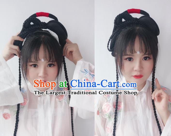 Chinese Qing Dynasty Civilian Lady Wig Hairpiece Quality Wig Sheath China Ancient Cosplay Village Girl Wigs Chignon Hair Clasp