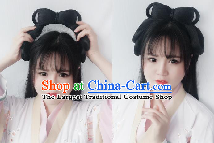 Chinese Tang Dynasty Civilian Lady Wig Hairpiece Quality Wig Sheath China Ancient Cosplay Village Girl Wigs Chignon Hair Clasp