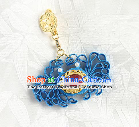 China Cheongsam Blue Silk Crab Breastpin Handmade Traditional Accessories Brooch