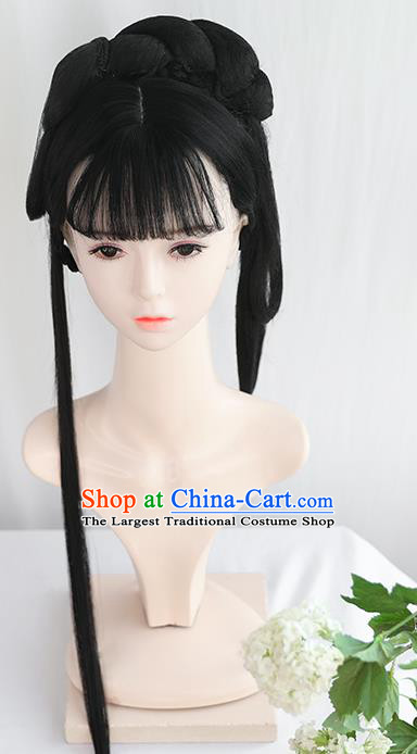 Chinese Song Dynasty Patrician Lady Bangs Wigs Best Quality Wigs China Cosplay Wig Chignon Ancient Princess Wig Sheath