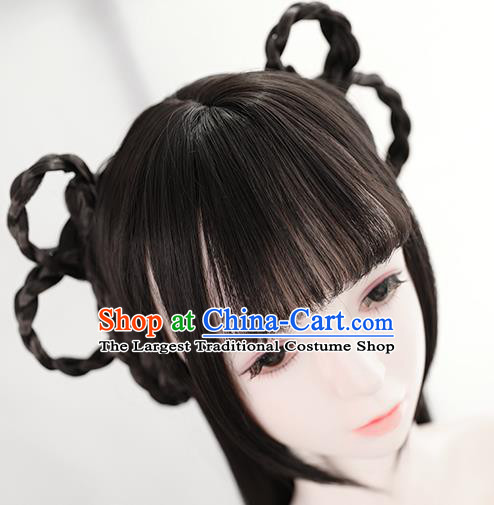 Chinese Song Dynasty Patrician Lady Bangs Wigs Best Quality Wigs China Cosplay Wig Chignon Ancient Servant Girl Wig Sheath