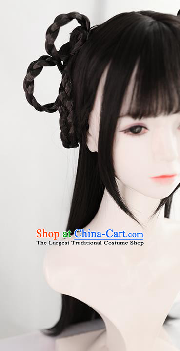 Chinese Song Dynasty Patrician Lady Bangs Wigs Best Quality Wigs China Cosplay Wig Chignon Ancient Servant Girl Wig Sheath