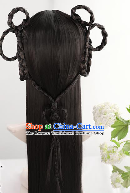 Chinese Song Dynasty Patrician Lady Bangs Wigs Best Quality Wigs China Cosplay Wig Chignon Ancient Servant Girl Wig Sheath