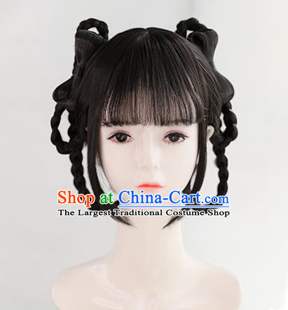 Chinese Song Dynasty Village Girl Bangs Wigs Best Quality Wigs China Cosplay Wig Chignon Ancient Civilian Lady Wig Sheath