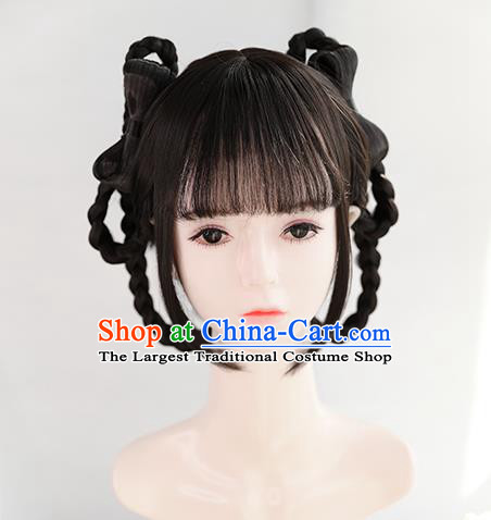 Chinese Song Dynasty Village Girl Bangs Wigs Best Quality Wigs China Cosplay Wig Chignon Ancient Civilian Lady Wig Sheath