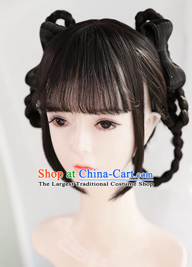 Chinese Song Dynasty Village Girl Bangs Wigs Best Quality Wigs China Cosplay Wig Chignon Ancient Civilian Lady Wig Sheath